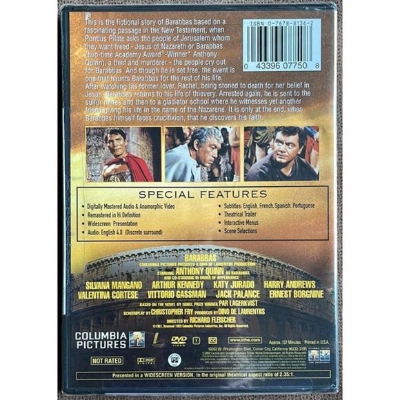 Barabbas (DVD, Widescreen) 1961 Anthony Quinn, Jack Palance, Ernest Borgnine - Picture 2 of 3